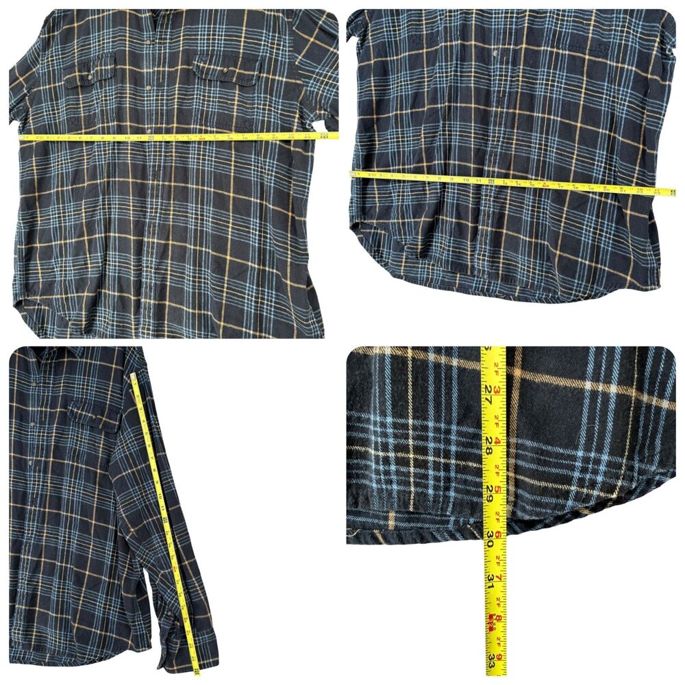 Timberland Button Shirt Men XL Navy Blue Yellow Plaid Cotton Flannel Long Sleeve - Picture 6 of 10